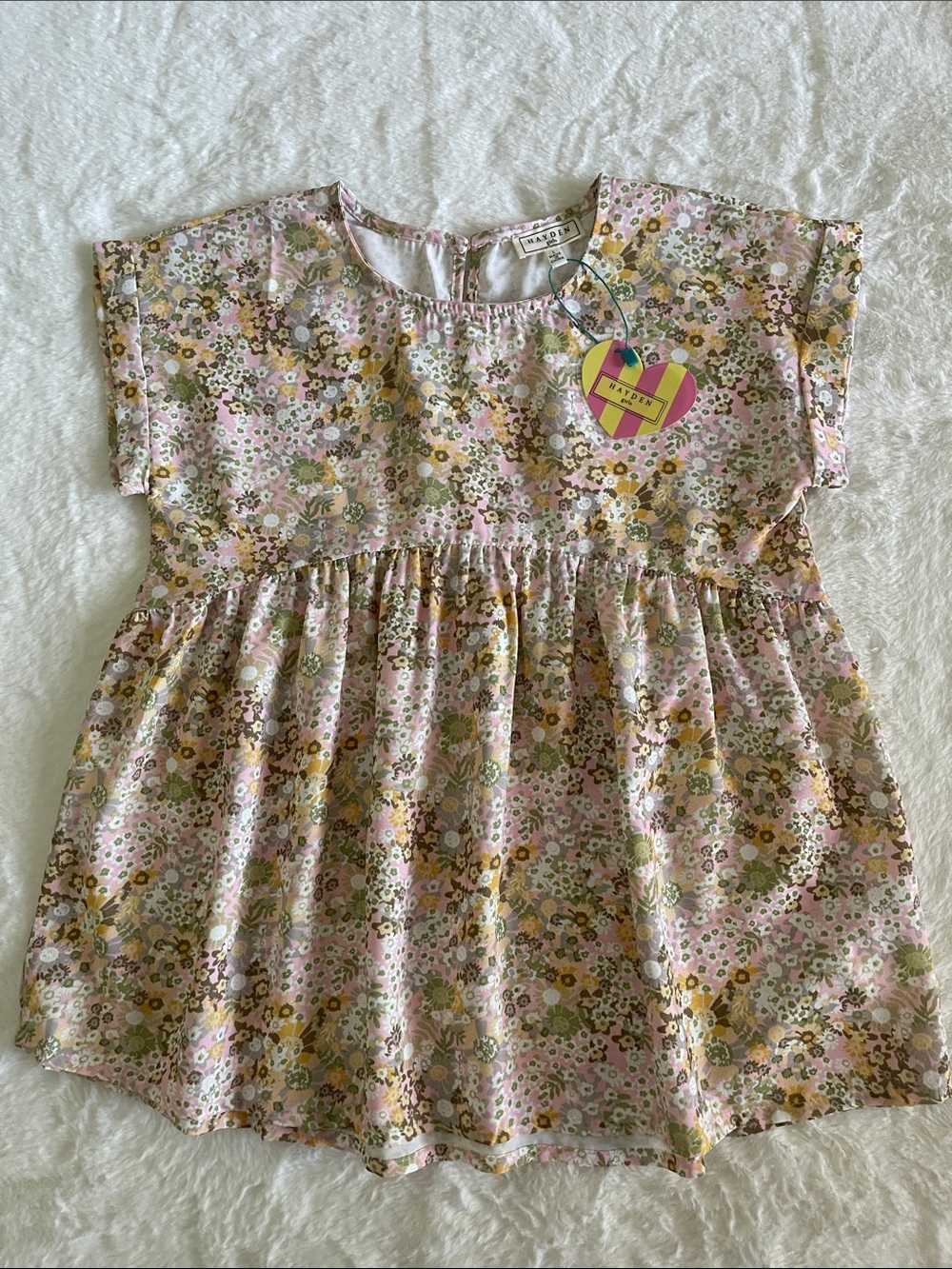 Hayden Girls Pink Floral Gathered Waist Blouse  SZ L  11-12